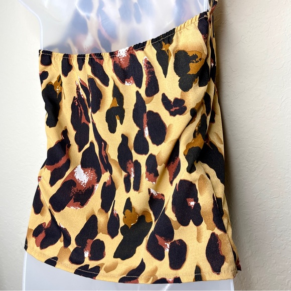 Yumeng Fushi Leopard Blouse Size S Sleeveless Stretch Halter Collar Shirt Top - Picture 10 of 13